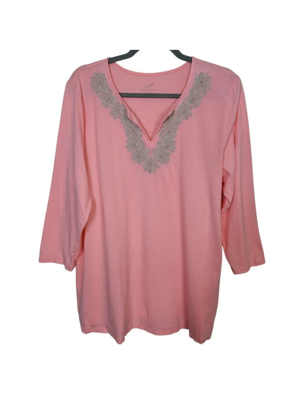 J. Jill The Sunflower Embroidered Tee Shirt Sz XL Peach Cotton Modal Soft Casual